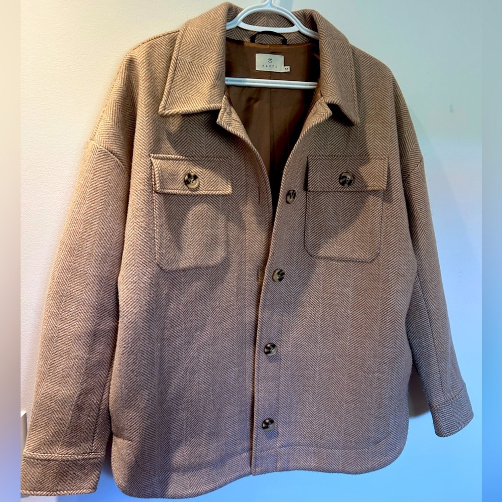Classic Beige Herringbone Utility Jacket